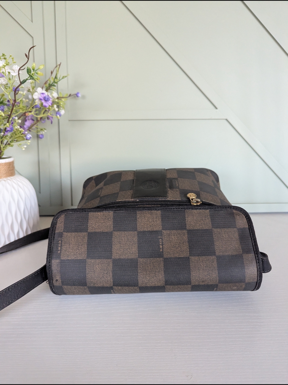 Fendi Brown and Black Checkerboard Crossbody Bag - Picture 9 of 17